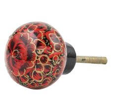 Maroon Black Floral Hand Painted Kashmiri Indian Cabinet Knobs